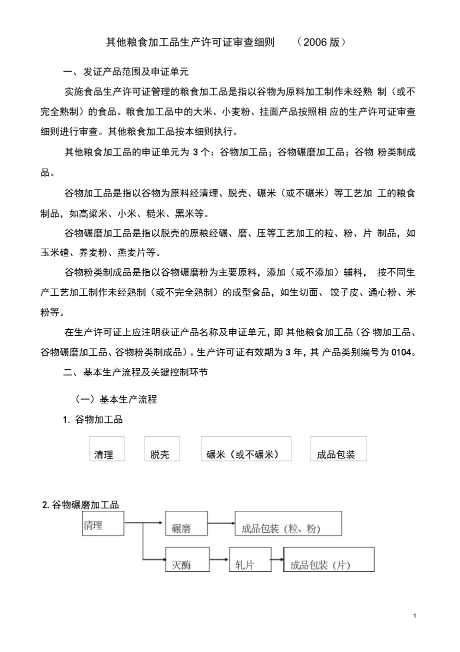 0104其他粮食加工品生产许可证审查细则(2006版)汇编——谷物加工部分解读